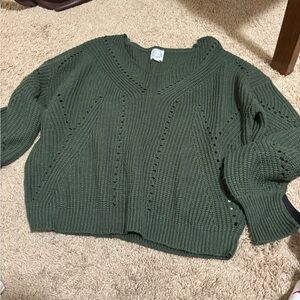 Blue Rain Forest Green V-Neck Sweater